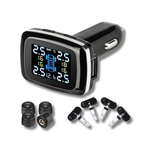 TPMS Tire Pressure Monitoring System 4-Sensor Cigarette Lighter USB