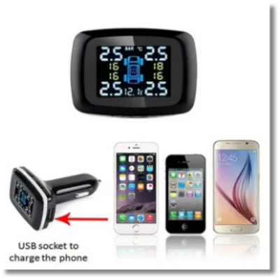 TPMS Tire Pressure Monitoring System 4-Sensor Cigarette Lighter USB