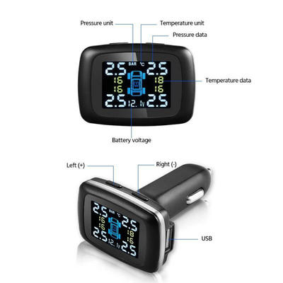 TPMS Tire Pressure Monitoring System 4-Sensor Cigarette Lighter USB