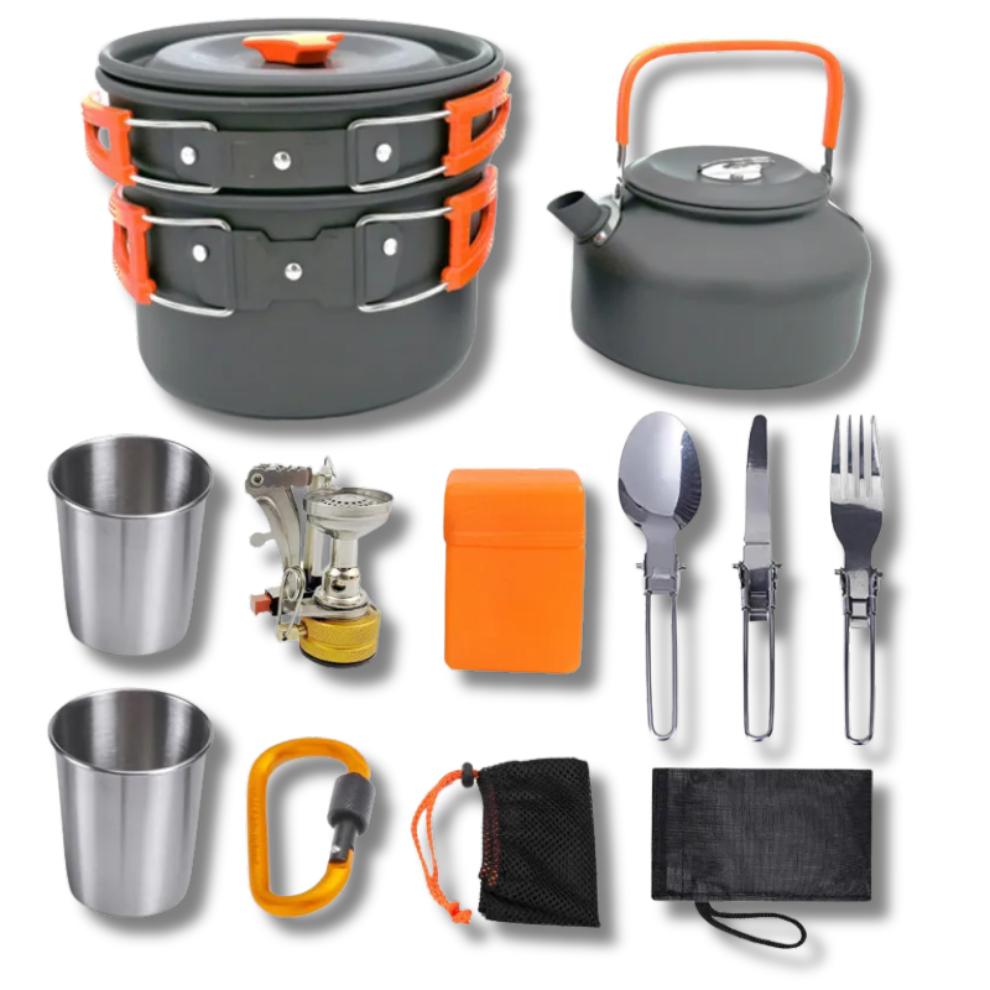 2 to 3 Person Nonstick Anodized Aluminum Camping Cooking Set Outdoor Kit