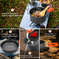 2 to 3 Person Nonstick Anodized Aluminum Camping Cooking Set Outdoor Kit