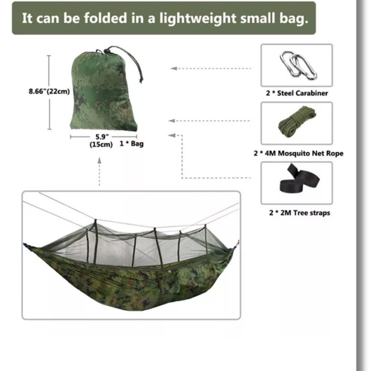 600 LB 210T Parachute Nylon Double Camping Hammock with Mosquito Net