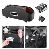2L Genuine Leather Car Tissue Box Holder with Cup Slot Hanging Bag