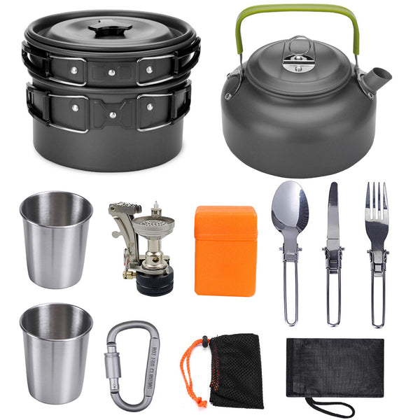 2 to 3 Person Nonstick Anodized Aluminum Camping Cooking Set Outdoor Kit