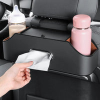 2L Genuine Leather Car Tissue Box Holder with Cup Slot Hanging Bag