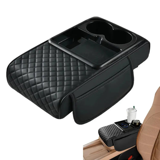 Leather Armrest Box Cover with Wireless Charging and Tissue Slot