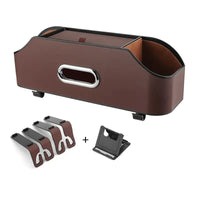 2L Genuine Leather Car Tissue Box Holder with Cup Slot Hanging Bag