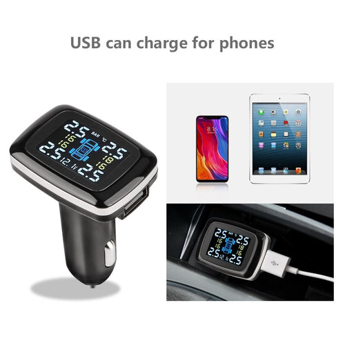 TPMS Tire Pressure Monitoring System 4-Sensor Cigarette Lighter USB