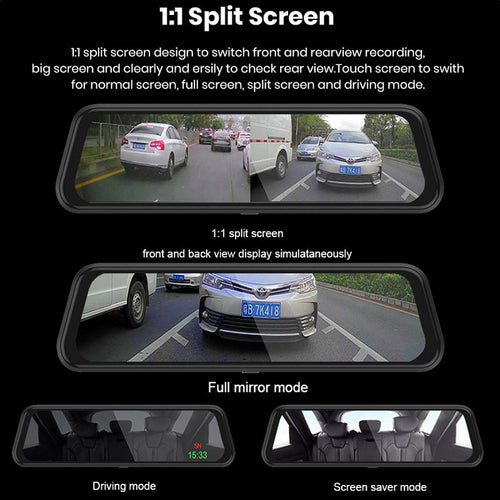 Dual Lens Rearview Mirror Dash Cam Front Rear 1080P Car DVR