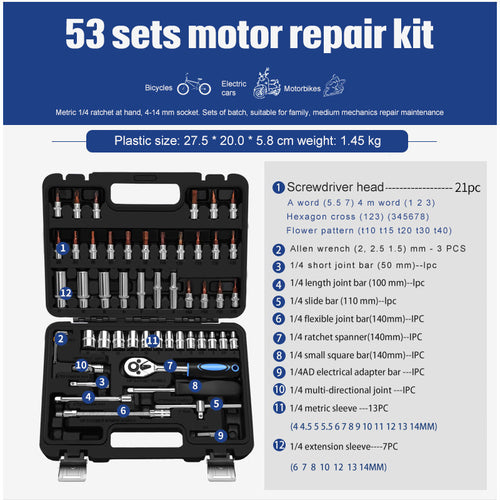 Socket Ratchet Wrench Set Car Repair Hand Tool Kit with Extension Bars