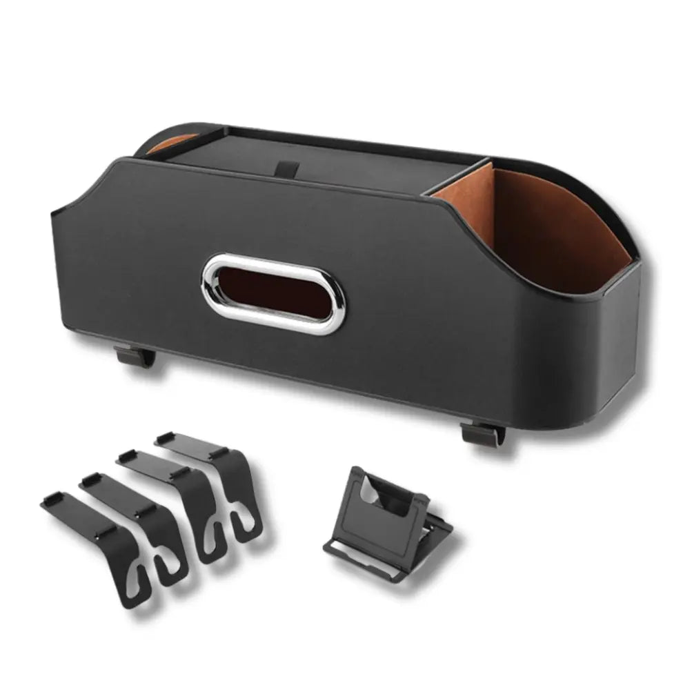 2L Genuine Leather Car Tissue Box Holder with Cup Slot Hanging Bag
