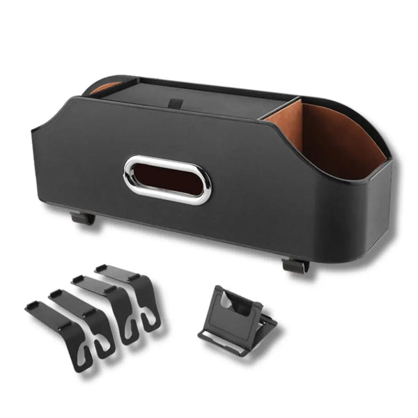 2L Genuine Leather Car Tissue Box Holder with Cup Slot Hanging Bag