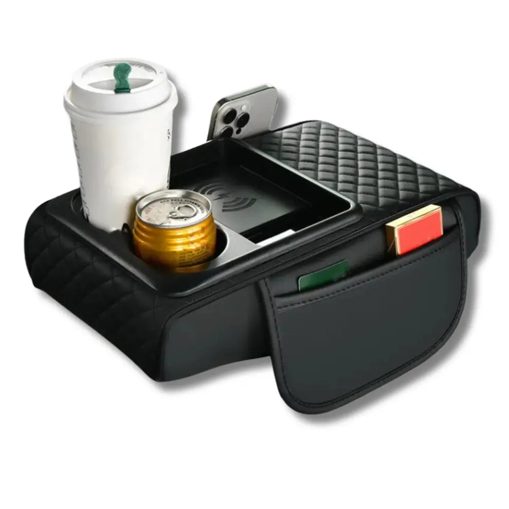 Leather Armrest Box Cover with Wireless Charging and Tissue Slot